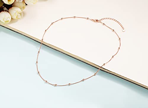 Foto von CERSLIMO Kette Rosegold, Sterling Silber Choker Kette Damen Kugel Halskette ohne Anhänger für Frauen Mädchen