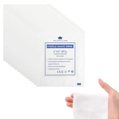 50 Pcs Sterile Gauze Pads 10cm x 10cm – Individually Wrapped Cotton Gauze Swabs, Soft Sterile Gauzes Dressings for Wounds, First Aid, Home, Travel, Outdoor Use