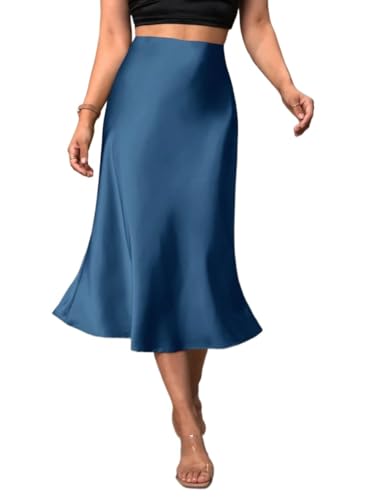 Trend Women's Summer Basic Skirt High Waist Solid Satin Skirt For Beach