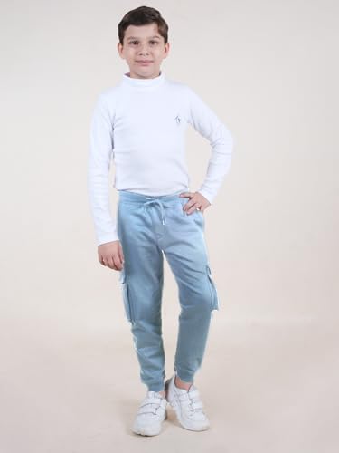 Image of KiddoPanti Boys Solid Fleece Cargo Track Pants | Cotton Poly Fleece Fabric | Ankle Length Jogger | 2 Cargo Pocket,1 Side Pocket | Elastic Waist & Drawcord | Jogger Track Pants