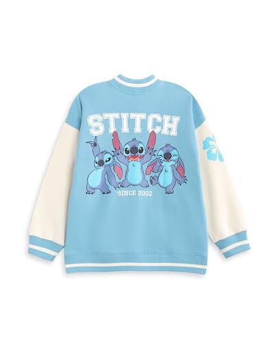 Disney Lilo and Stitch Girls Blue Bomber Jacket | Streetwear Varsity Jacket with Stitch Graphics | Long Sleeve Casual Wear3