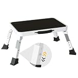 BONTEC 3-Level Height Adjustable Step Stool, Foldable with Anti-Slip Platform and Rubber Feet, Portable for Adults and Children, Kitchen Folding Steps, Small Stool, White for RV, Camping