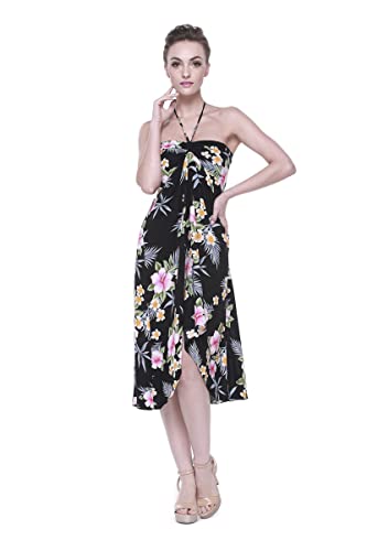 Image of Family Matching Hawaiian Clothes, Hibiscus Black | Black Hibiscus Print • Soft Rayon Fabric • Family Matching Outfits • Vacation Ready • Luau Party Wear