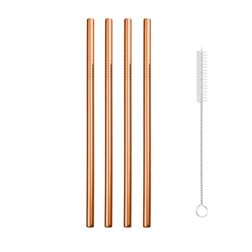 Reusable Metal Straws,10.5" Stainless Steel Straws,Easy to Use(4 PCS,Rose gold)