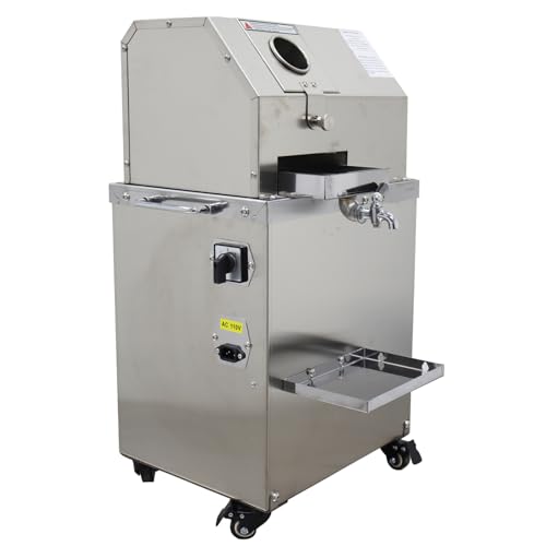 LGXEnzhuo 110V Electric Sugar Cane Juicer Press Machine, Stainless Steel Juice Extractor Squeezer, 660 lbs/h Juice Capacity, 3 Rollers, Openable Cover, Casters for Commercial