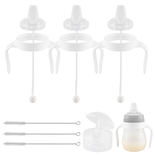 Image of Sippy Cup Conversion Kit for Mam Bottles, Spill-Proof Transition Kit with Silicone Sippy Spout Nipple, Weighted Straw, Handle, 3 Pack, 6m+