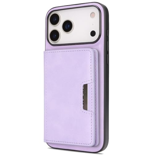 Coque à rabat pour iPhone 17 Pro Max magnétique violette avec étui porte-cartes amovible
