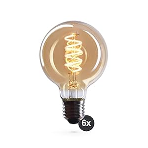 CROWN LED 6 x Edison gloeilamp E27-fitting, dimbaar, 4W, 2200K, warmwit, 230V, VS18, met vintage spiraalfilament…