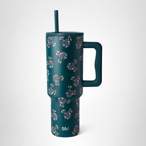 Simple Modern Disney 40 oz Tumbler with Handle and Straw Lid | Insulated Reusable Stainless Steel Water Bottle Travel Mug | Gifts for Women Her | Trek Collection | 40oz | Mickey Mouse Floral Riptide
