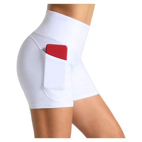 Wjustforu Women's 5" High Waist Biker Shorts Tummy Control Compression Yoga Short Tight Shorts for Workout Running(White, Small) Cover