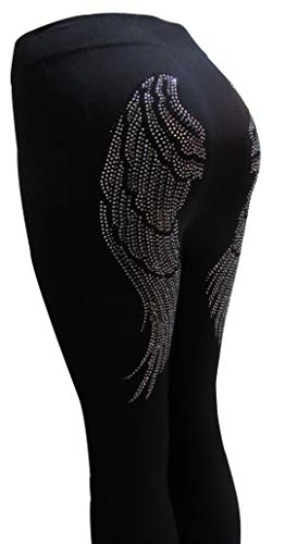 Sports And More Of Las Vegas Black & Silver Rhinestone Angel Wings Black Leggings (L) #TOP2