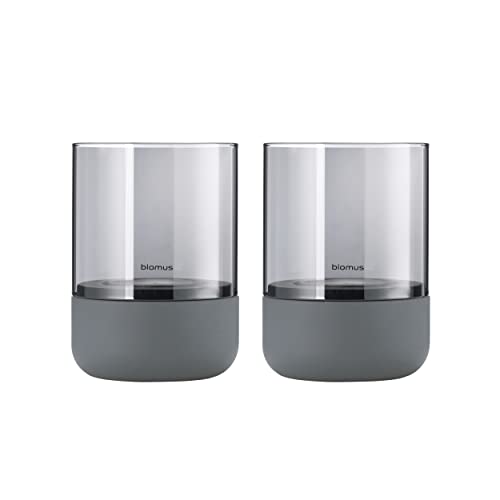 blomus Windlicht -Calma- 2er Set | Beton & Smoke Glas | Farbe Steel Gray |...