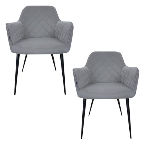 GRAVITA Set 2 Sillas para Comedor, en Velvet/Terciopelo, con Descansabrazos y Patas de Metal Color Negro, Diseño Moderno en Rombos o Puntos. (Rombos, Gris)