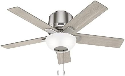Hunter 44 inch Fitzgerald Brushed Nickel Low Profile Ceiling Fan with LED Light Kit and Pull Chain