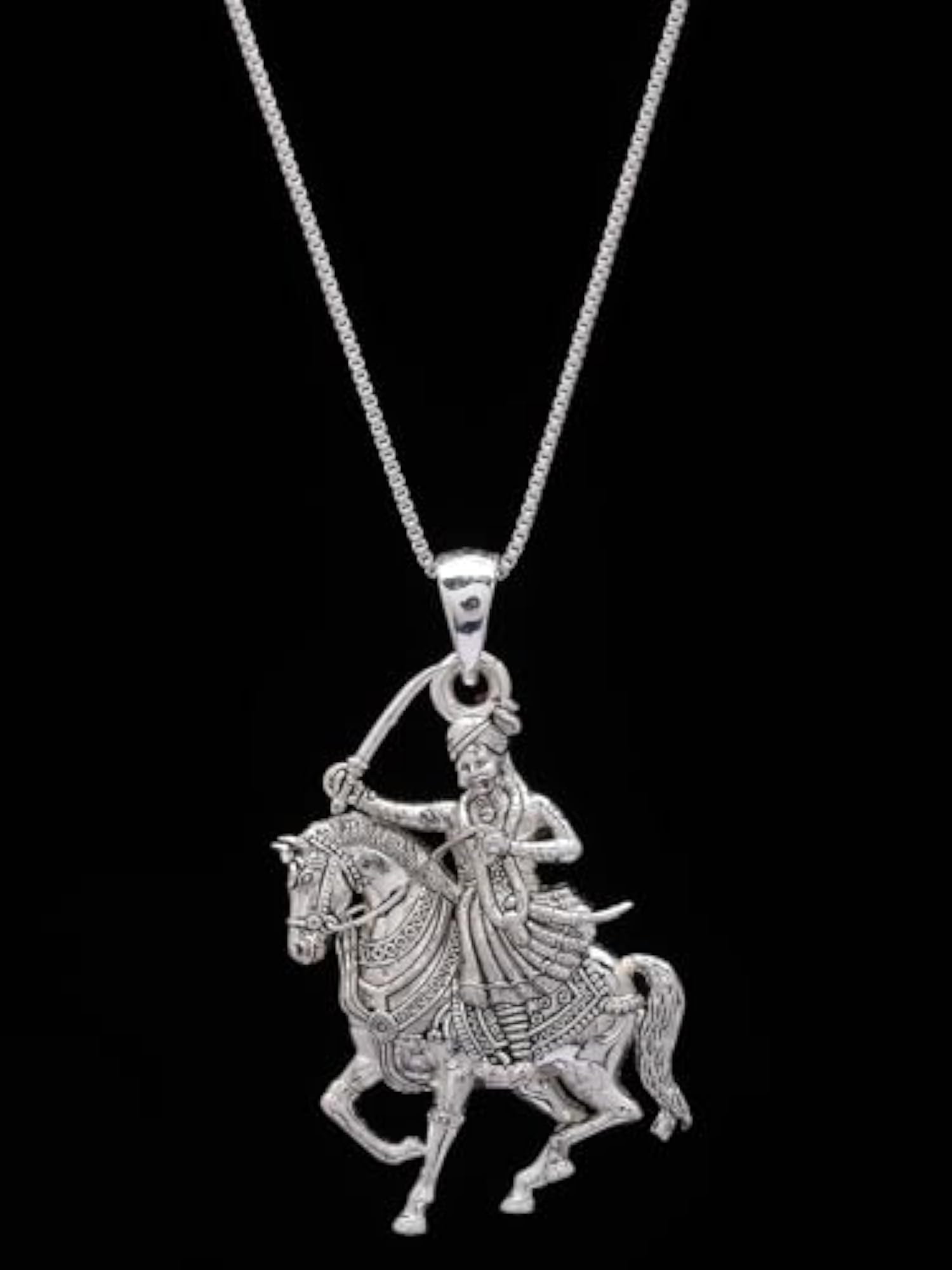 925 Sterling Silver Veer Tejaji Pendant, Sacred Warrior Deity
