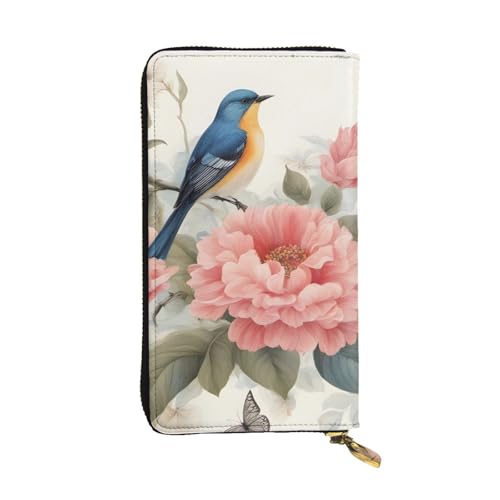 Leather Wallet - Stylish and Durable Wallet for Women with Multiple Compartments and Zipper Design Romantic Fancy Floral Birds Butterfly Picture