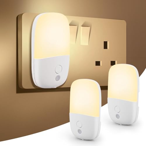 Necomi Night Light LED Night Light Plug-in with Dusk to Dawn Sensor Three Adjustable Brightness Warm Yellow Soft Light Suitable for Bedroom Adults Kids Room Staircase Night Light 0.5W 2 Pack