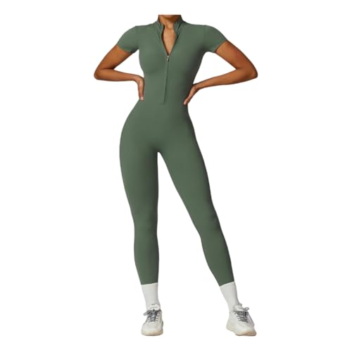 Mono de yoga verde para mujer con cremallera frontal ajustable 2