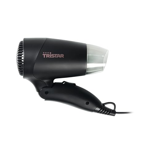 Tristar Asciugacapelli da viaggio - Impugnatura pieghevole - Dimensioni compatte - Potente 1200 Watt - Nero - HD-2460