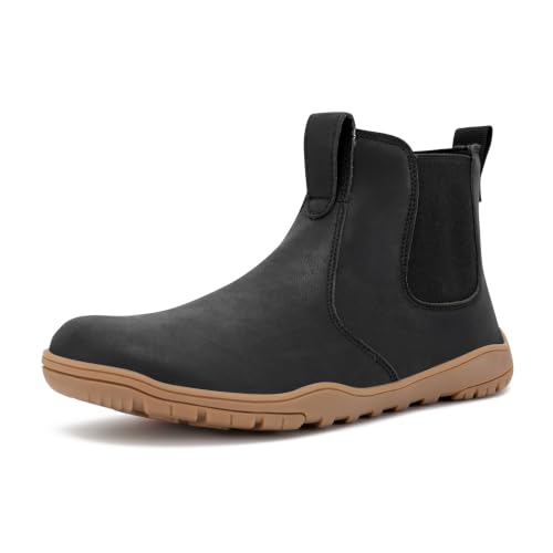 FEFELUIS Chelsea Barefoot Boot for Men- Wide Toe Box Zero Drop Slip On Minimalist Hi-Top Shoes Black Gum Size 10