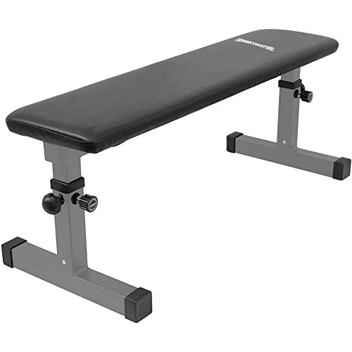 SPORTINATOR® höhenverstellbare Flachbank mit abwischbarem Kunstlederbezug, drei Halterungen, inklusive 2 Widerstandsbändern. Für diverse Kraftsportübungen in Ihrem Homegym Cover