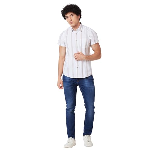 Image of Spykar Men's Regular Fit N /A Half Sleeve Striped Casual Shirts