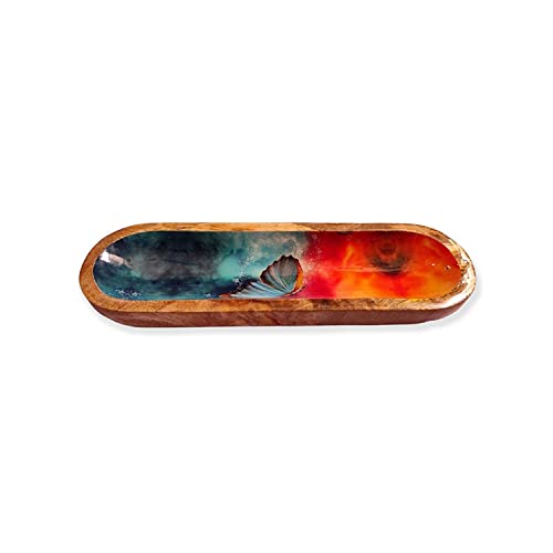 Kesha Woodkraft Incense Burner Stick Holder Ash Catcher Wooden Handmade Modern Gift Wood Home Decor Wooden Incense Tray For Sticks, Mango Wood (Red And Blue) #TOP5