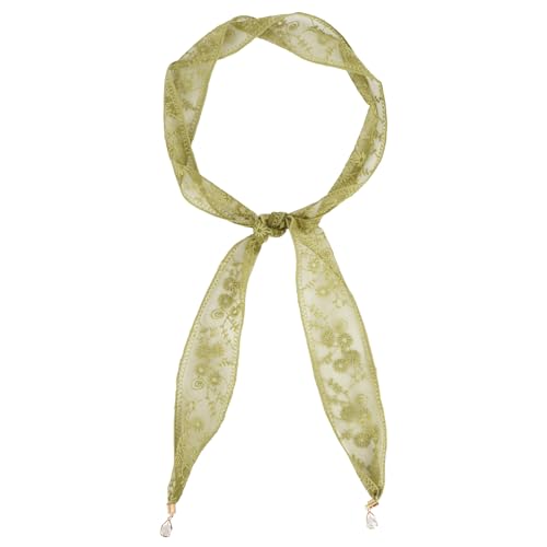 Women Long Narrow Floral Lace Ribbon Neck Scarf Choker Head Hair Band Belt