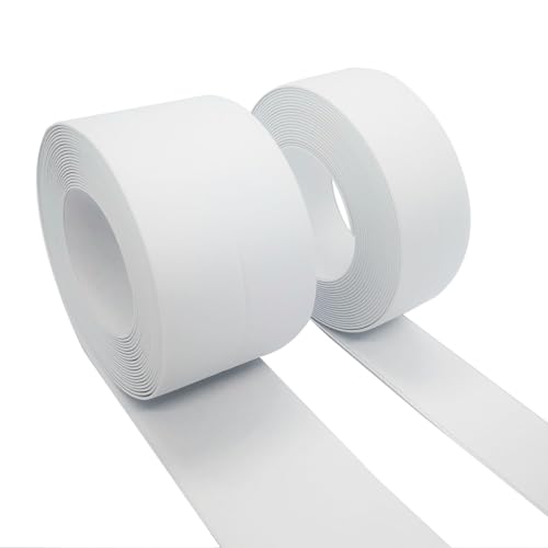 Image of White Caulk Tape Waterproof Self Adhesive 2 Roll Toilet Caulking Sealant Tape for Bathtub, Kitchen, Countertop, Bathroom, Sink, Floor Wall Edge (1.5'' X 10.5Ft & 0.86'' X 10.5Ft)