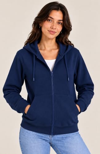 Image of SANE ORIGINALS Women's Cotton Blend Fleece Zip Up Hoodie Sweatshirt, Warm Winter Full Zip Jacket with Kangaroo Pockets