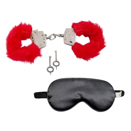 Vintageware® Red Carbon Steel Toy Handcuff Hathkadi with 2 Keys for Theatre, Role Play, Movie, Drama Or Stage Performance Adjustable & Sleep Eye Mask (Black) Combo
