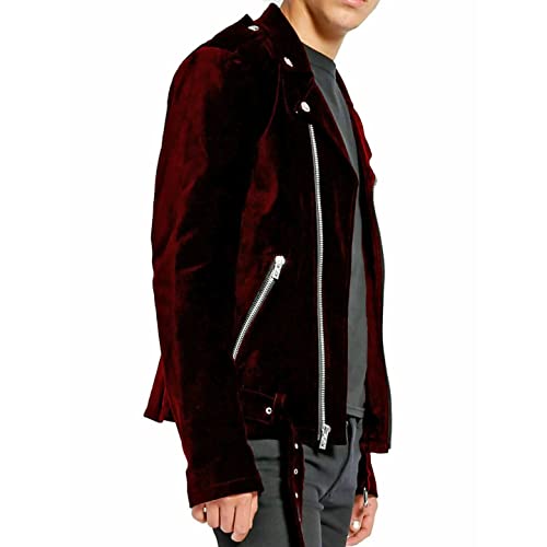 Darkrock Gothic Motor Bike Maroon Velvet Motorcycle Jacket Punk Fetish EMO Biker Jacket