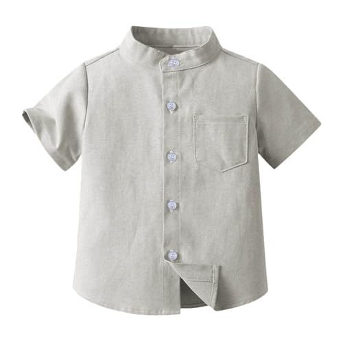 Toddler Boys Button up Henley Shirt School Collar Linen Cotton Dress Shirts with Pocket Short Sleeve Casual Formal Kids Tops2