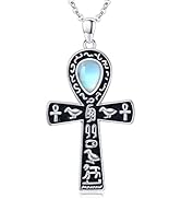 Ankh Kette Daman 925 Sterling Silber Moonstone Ankh-Halskette Ägyptische Halskette Altägyptisches...