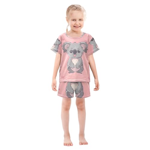 Summer Pajama Set Grey Koala Pink, Short Sleeve Sleepwear Nightwear3