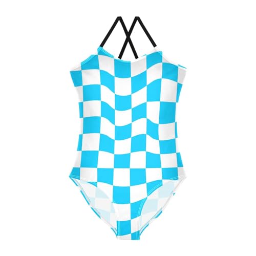 Image of Black and White Chess Girls One Piece Swimsuits Board Marble Tile Sport Halter Swimwear Beach Bathing Suit 3T