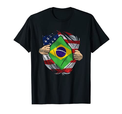 Brazilian Heritage Brazil Roots USA Flag DNA Vintage Soccer Maglietta