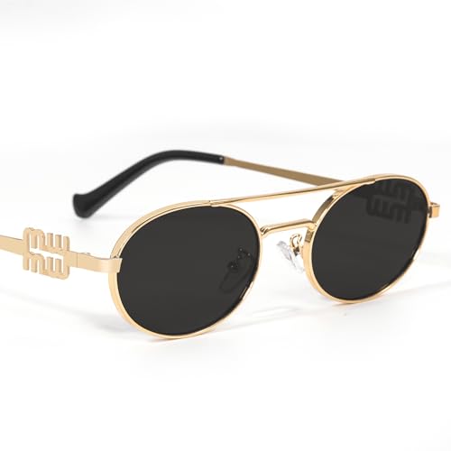 Retro Oval 90s Metal Sunglasses for Women, 2025 Trendy Chic Narrow Gold Sun Glasses Fashion Sunnies2