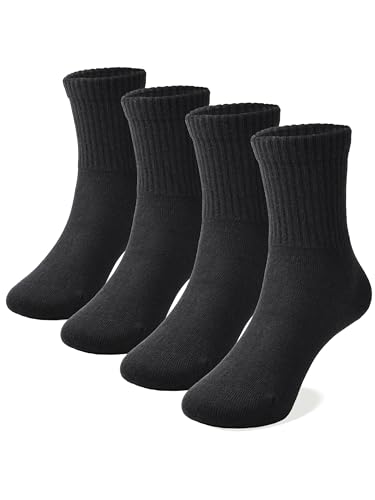 COTTON DAY Unisex School Kids Boys Girls Soft Cotton Athletic Socks 4-6 Years All Black Size S (6)