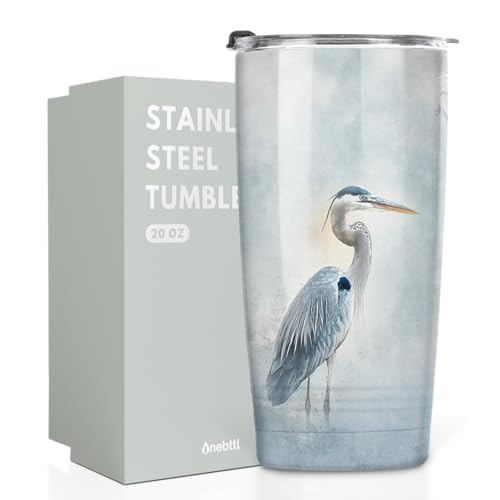 Onebttl Blue Heron Gifts with Watercolor Paint Wall Art on