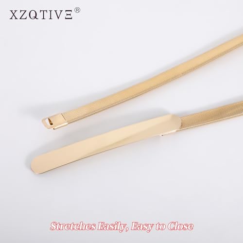 XZQTIVE Women Skinny Metal Chain Waist Belt Stretchy Saree Cinch Belt for Dress Gold Sliver3