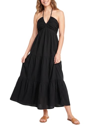 Image of Women's Casual Halter Tiered Vacation Maxi Dress with Pockets