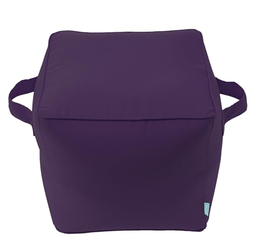 Image of QILLOWAY Inflatable Outdoor Ottoman for Patio, Water Resistant Pouf Cube 16 inch, Inflatable Foot Rest, Outdoor Footstool for Poolside, Garden,Camping, Purple