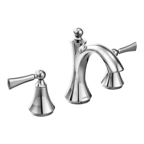 Moen Wynford Chrome Two-Handle Widespread High-Arc Bathroom Faucet with Lever Handles, Valve Required, T4520