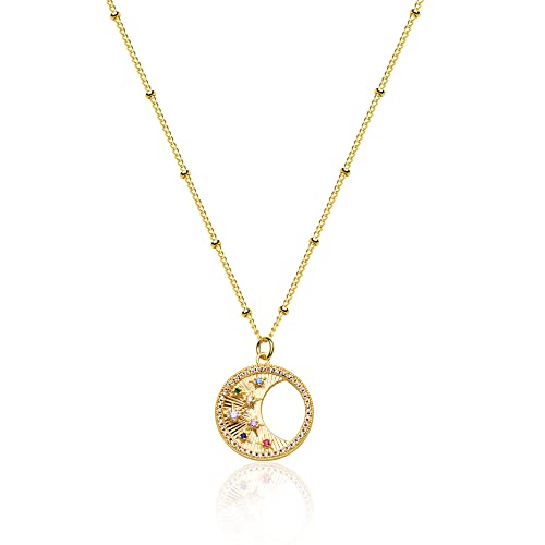 Image of Fettero Pendant Necklace Gold Choker Layered Coin Open Karma Circle Full New Crescent Moon 14K Gold Plated Simple Dainty Necklaces for Women Jewelry Gift
