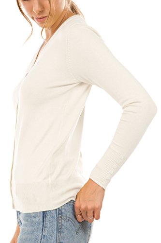 Cielo Women's Regular Solid Cardigan With Decorative Buttons Ivory Large #TOP2
