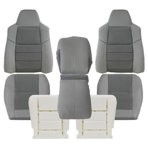 FZJDSD Gray Driver and Passenger Side Bottom & Top Cloth Replacement Seat Covers & Two Foam Cushion & Front Folding Jump Covers Compatible with Ford F250 F350 F450 F550 XLT 2003 2004 2005 2006 2007 by FZJDSD - Used condition - US$144.88