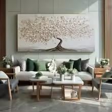 ZHUOYA Beżowy obraz Drzewo Życia: Minimalistyczne teksturowane płótno, sztuka ścienna Wabi-Sabi, nowoczesna dekoracja salonu (60 x 120 cm/bez ramy)