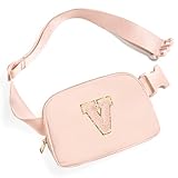 Picture of Gitus Gifts for 8 9 10 11 12 Year Old Girls Belt Bag Fanny Pack Crossbody Bags with Initial Letter Patch Cute Stuff Birthday Gifts for Teen Girls Women Personalized Trend Stuff (Coral Pink-V)