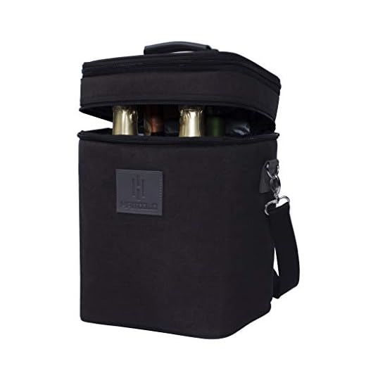 HAMILO 4 Bottle Wine Carrier, Waterproof and Leakproof Wine Tote Bag with Expandable Zipper and Padded Shoulder, Insulated Champagne Cooler Purse with Corkscrew Opener Holder (Black)
